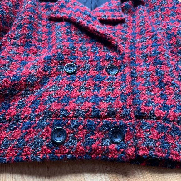 Free People Size S Red Houndstooth Slouchy Oversized Boucle Jacket - Picture 8 of 16